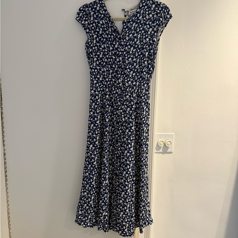 Reformation Floral Blue Dress